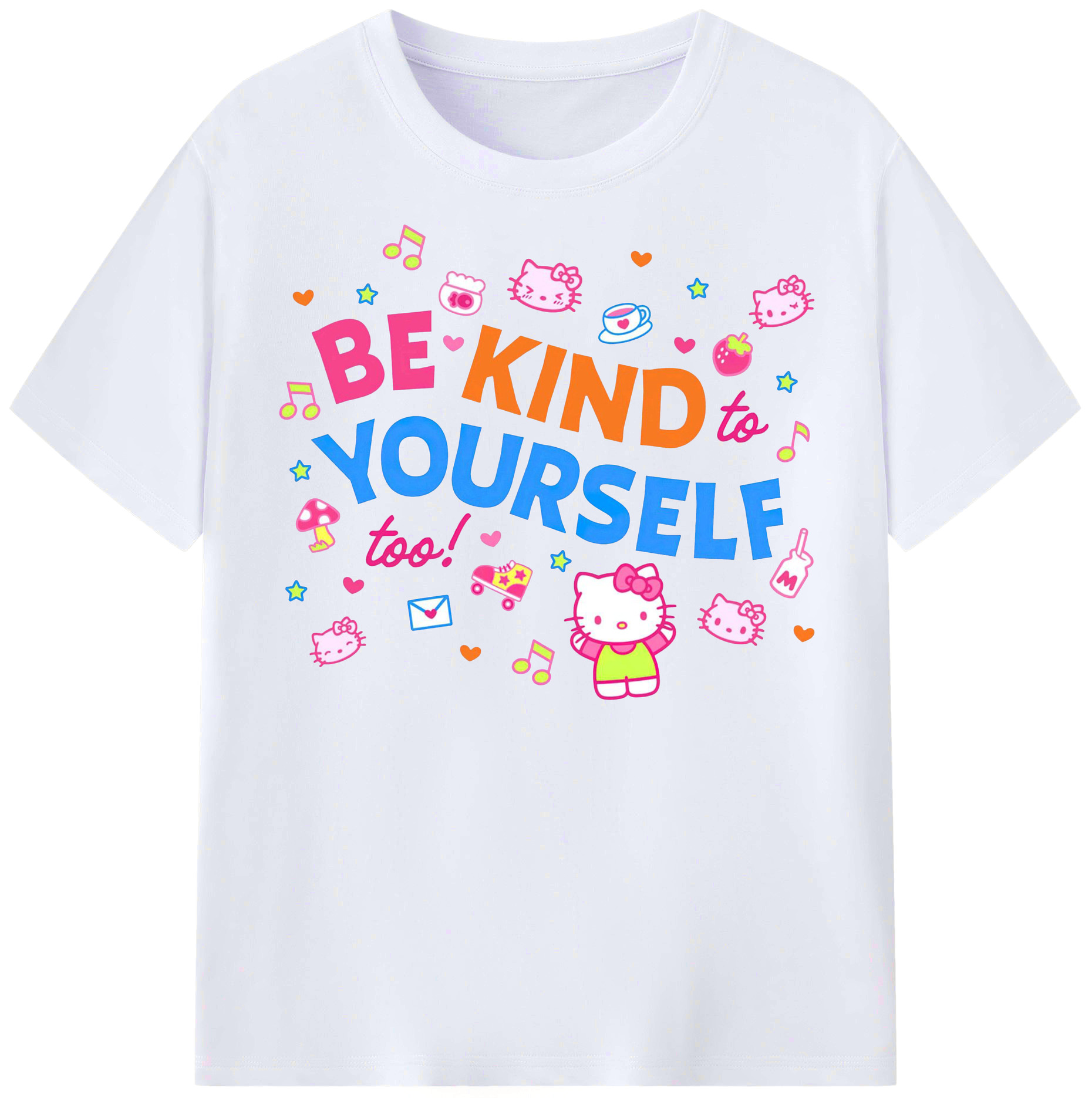 サンリオハローキティ - レディースカジュアルプリントTシャツ ・ 綿100％ ・ クルーネック ・ フロントプリント ・ 柔らかく快適 ・ フィットネス カジュアル 旅行用