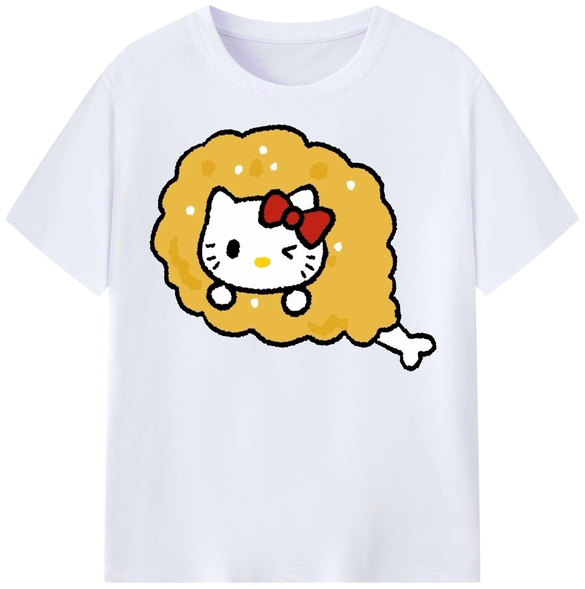 チキンになったハローキティ - レディースカジュアルプリントTシャツ ・ 綿100％ ・ クルーネック ・ フロントプリント ・ 柔らかく快適 ・ フィットネス カジュアル 旅行用