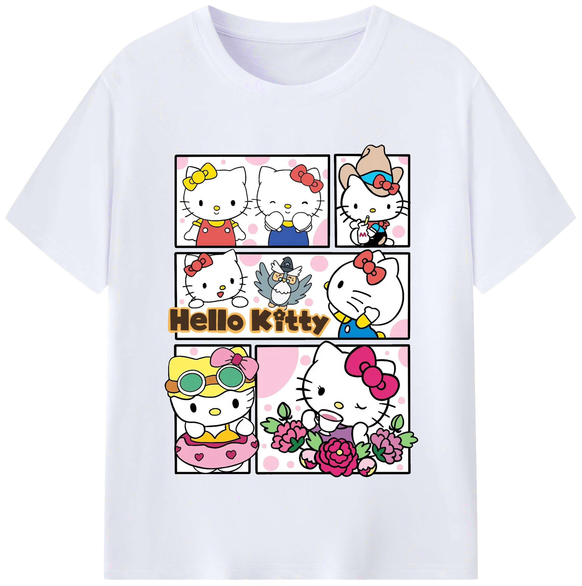 かわいいハローキティ - レディースカジュアルプリントTシャツ ・ 綿100％ ・ クルーネック ・ フロントプリント ・ 柔らかく快適 ・ フィットネス カジュアル 旅行用