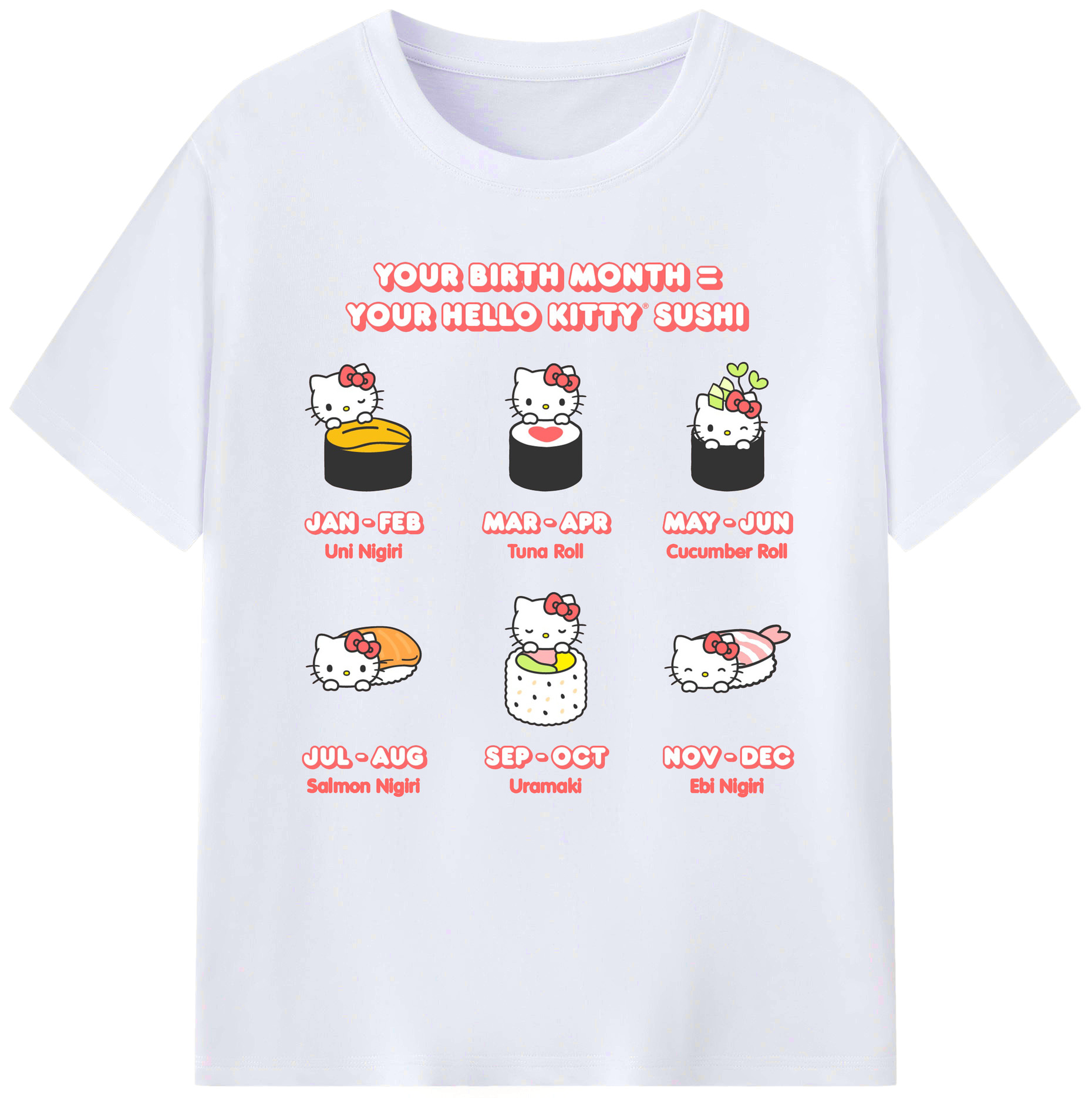 お寿司になったハローキティ - レディースカジュアルプリントTシャツ ・ 綿100％ ・ クルーネック ・ フロントプリント ・ 柔らかく快適 ・ フィットネス カジュアル 旅行用