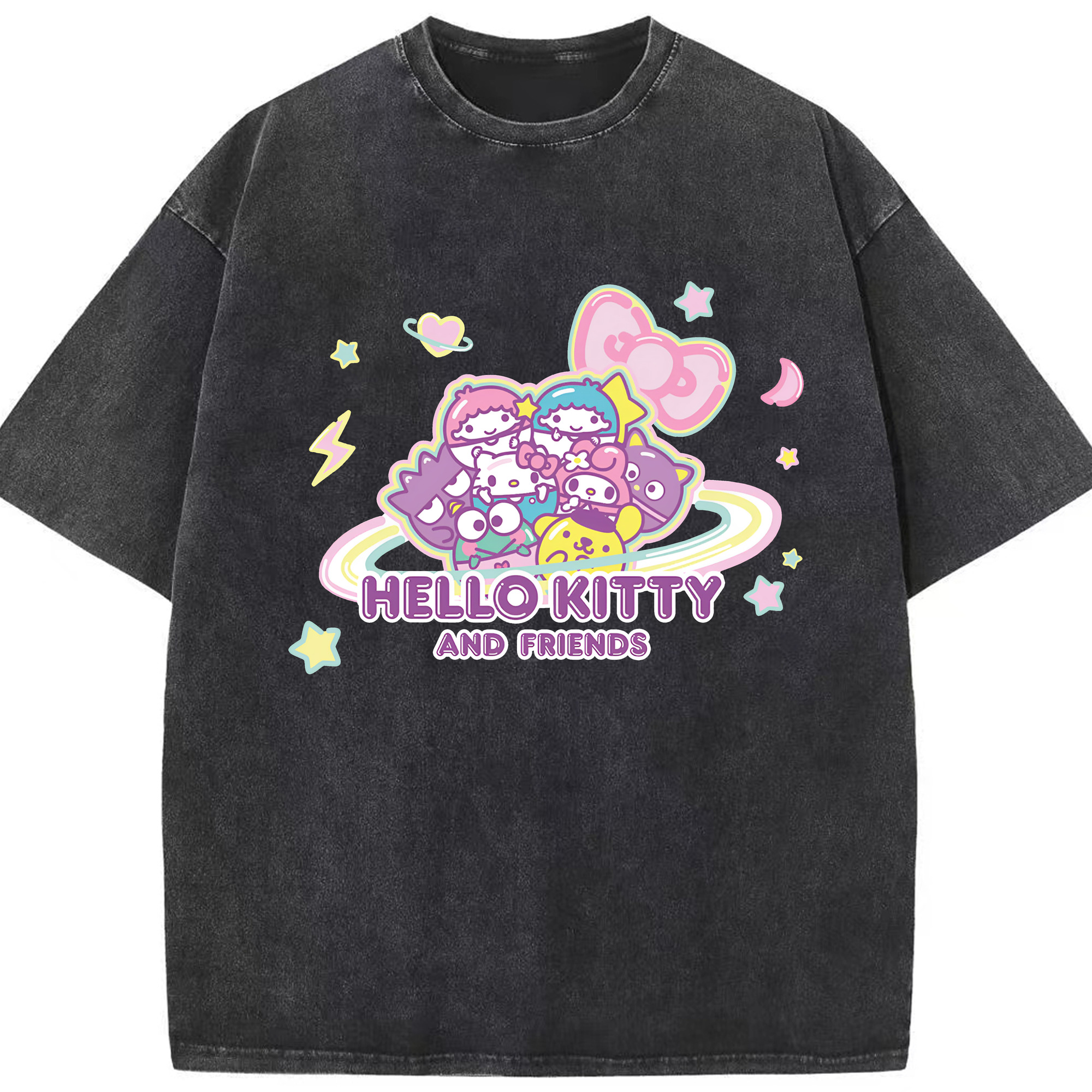 スイート系サンリオ - 綿100％ ヴィンテージ風 半袖Tシャツ ・ フロントプリント ・ 柔らか肌触り ・ 通気性 快適 ・ スポーツ カジュアル 外出用