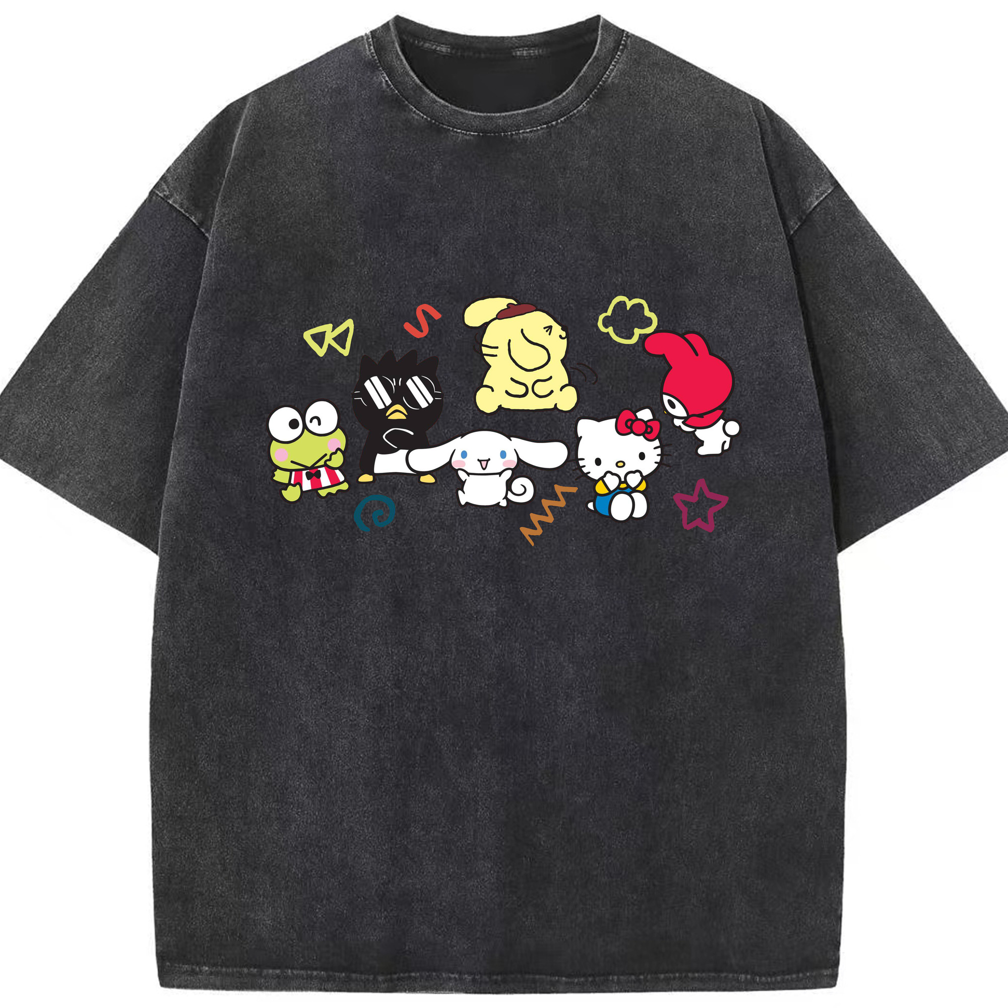 おもしろサンリオ - 綿100％ ヴィンテージ風 半袖Tシャツ ・ フロントプリント ・ 柔らか肌触り ・ 通気性 快適 ・ スポーツ カジュアル 外出用