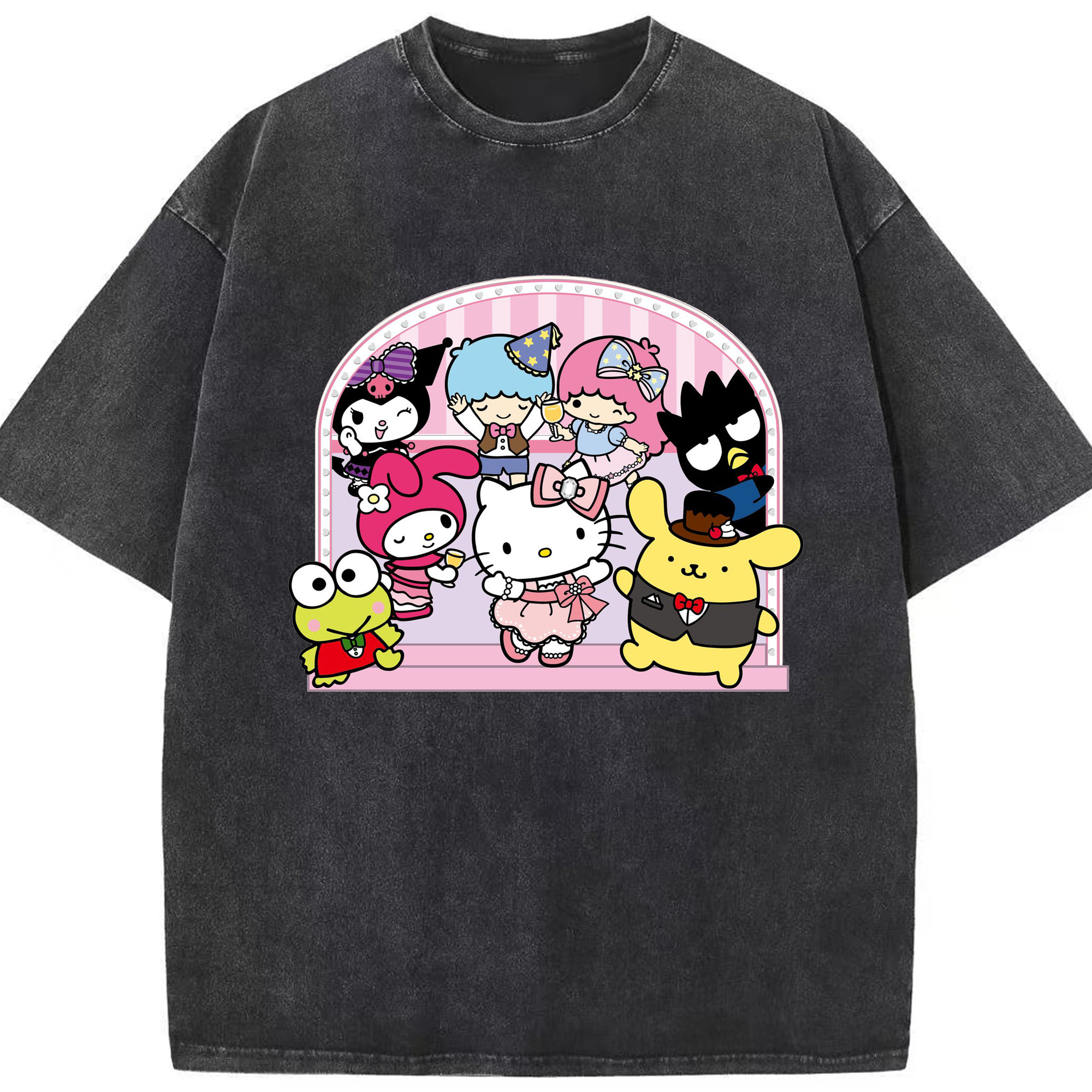 おもしろサンリオ - 綿100％ ヴィンテージ風 半袖Tシャツ ・ フロントプリント ・ 柔らか肌触り ・ 通気性 快適 ・ スポーツ カジュアル 外出用