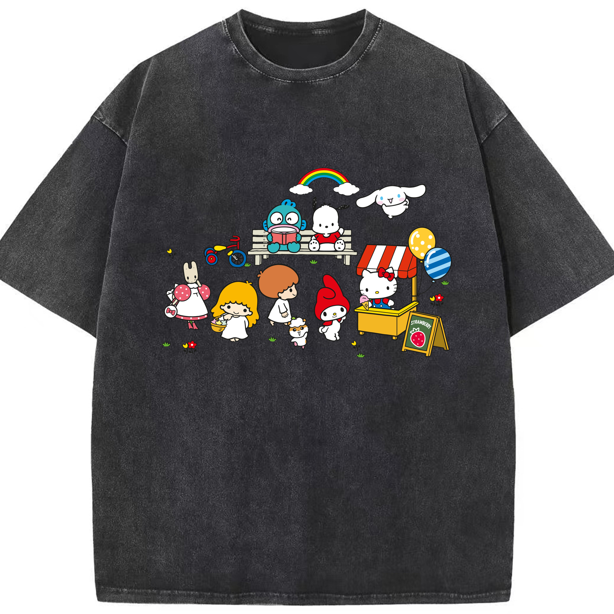 スイート系サンリオ - 綿100％ ヴィンテージ風 半袖Tシャツ ・ フロントプリント ・ 柔らか肌触り ・ 通気性 快適 ・ スポーツ カジュアル 外出用