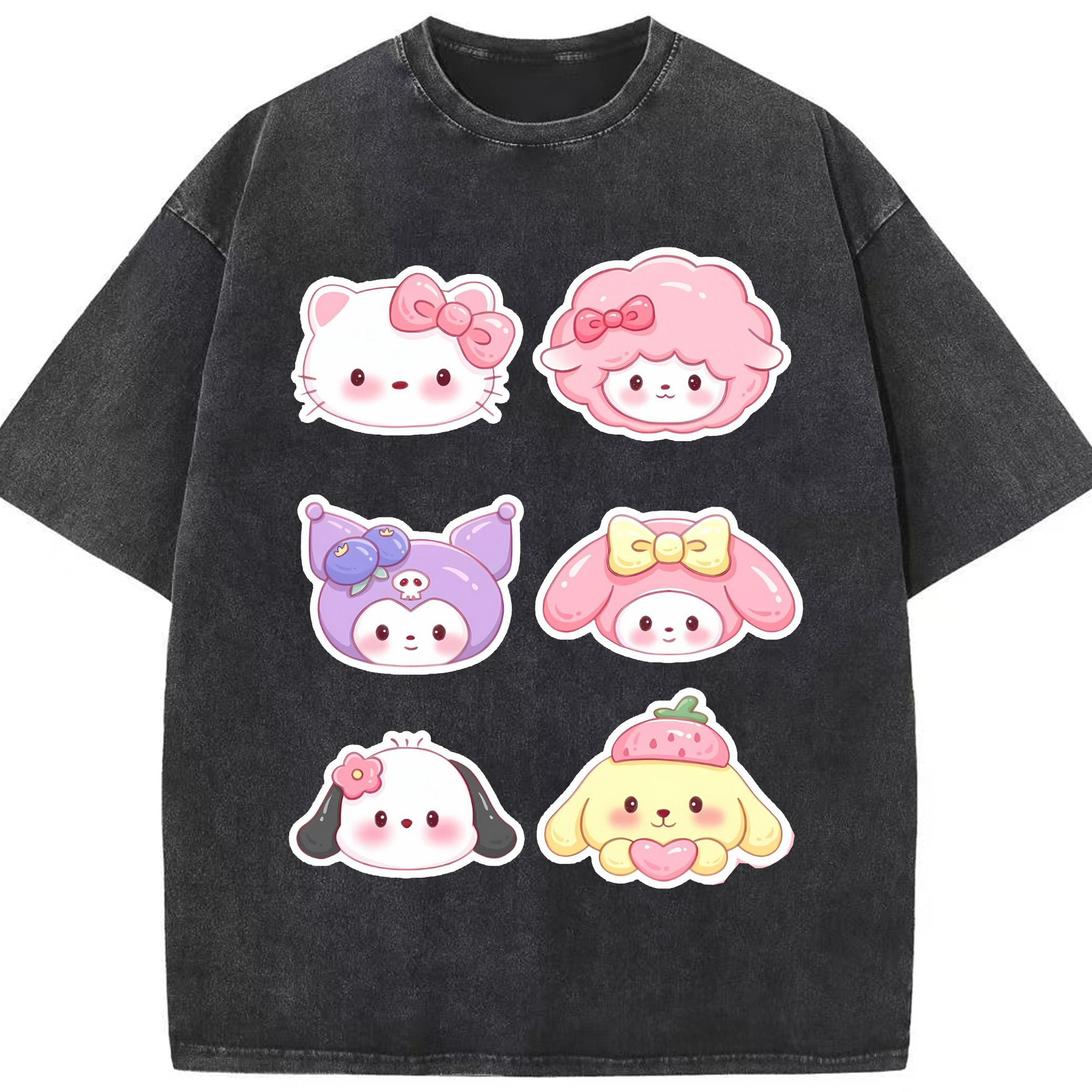 かわいい系サンリオ - 綿100％ ヴィンテージ風 半袖Tシャツ ・ フロントプリント ・ 柔らか肌触り ・ 通気性 快適 ・ スポーツ カジュアル 外出用