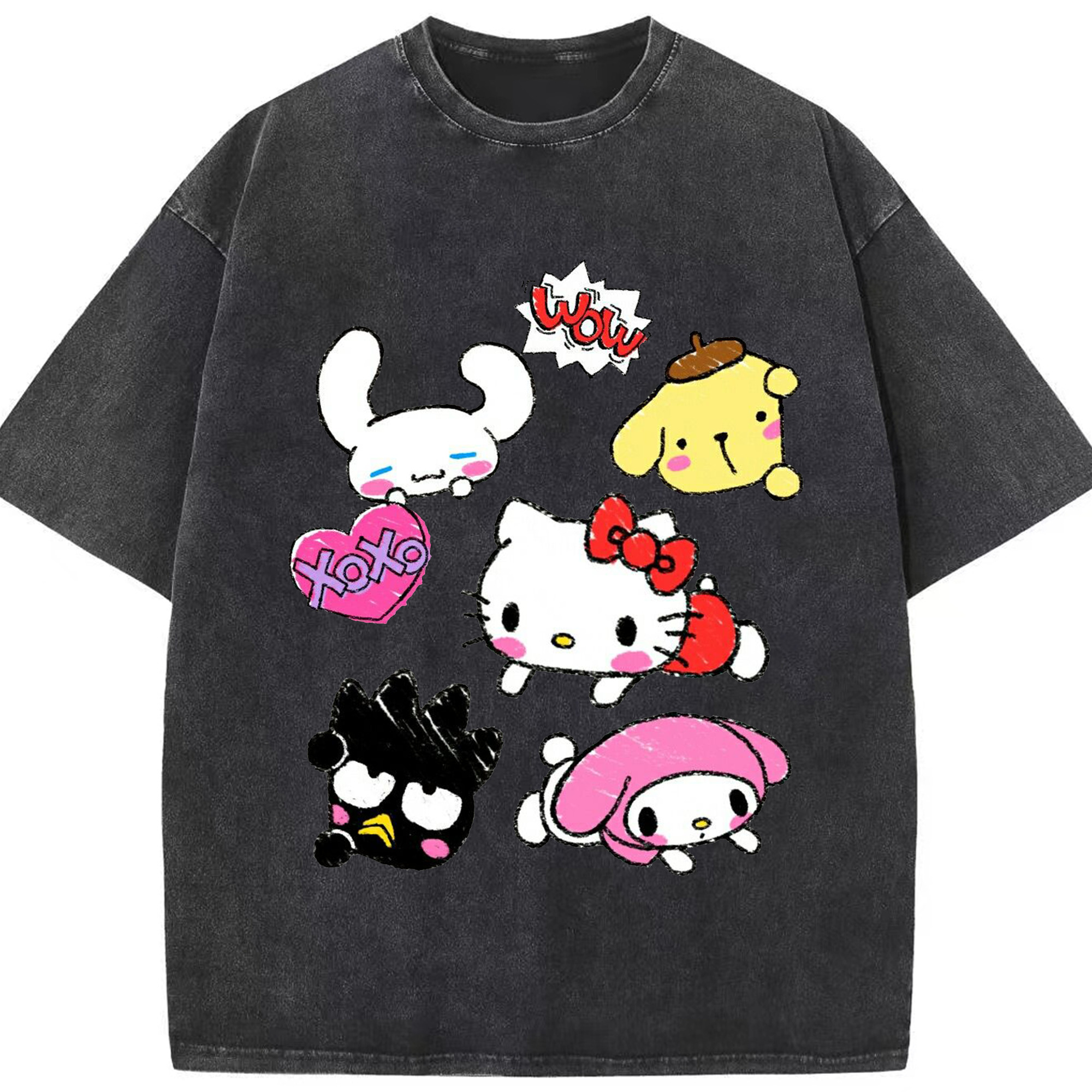 毎日着たい♪カジュアルサンリオ - 綿100％ ヴィンテージ風 半袖Tシャツ ・ フロントプリント ・ 柔らか肌触り ・ 通気性 快適 ・ スポーツ カジュアル 外出用