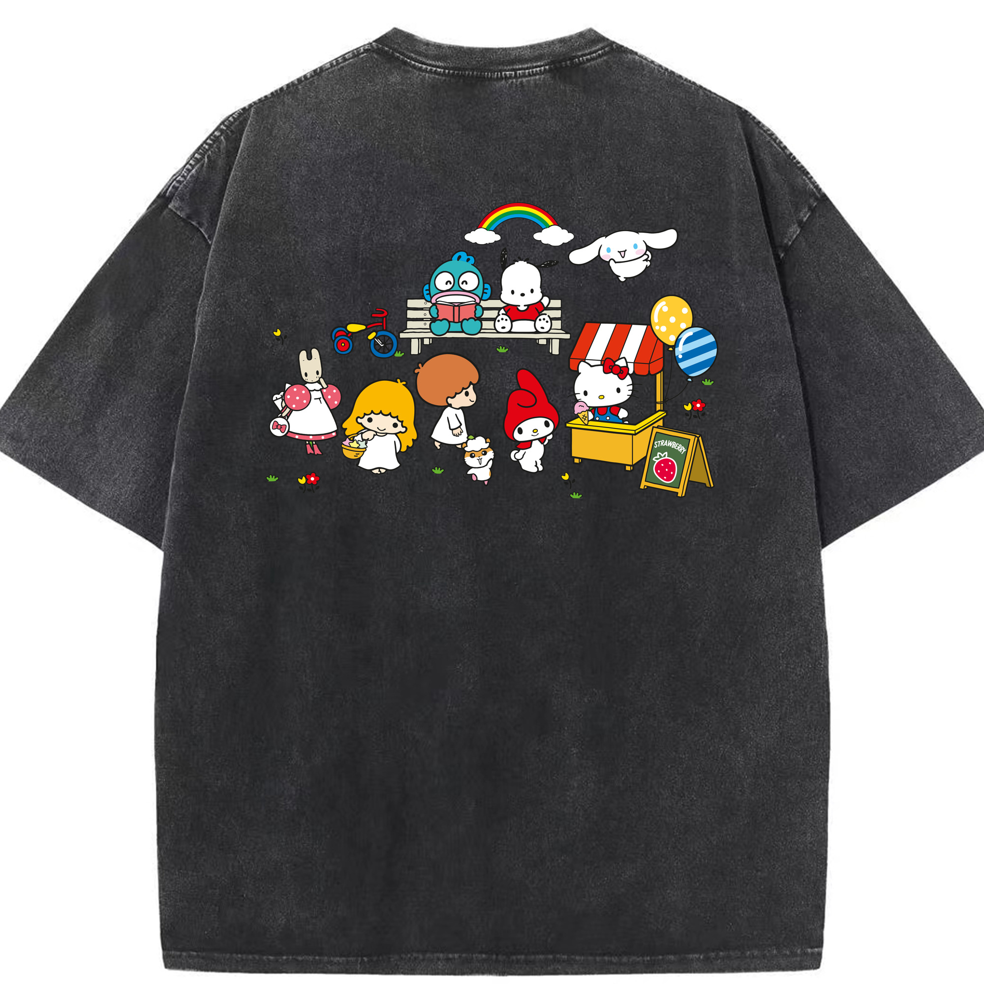 スイート系サンリオ - 綿100％ ヴィンテージ風 半袖Tシャツ ・ 背面プリント ・ 柔らか肌触り ・ 通気性 快適 ・ スポーツ カジュアル 外出用