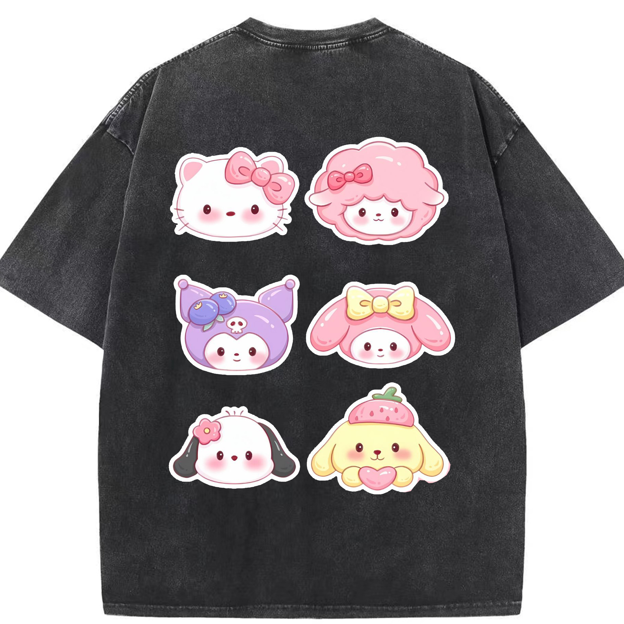 かわいい系サンリオ - 綿100％ ヴィンテージ風 半袖Tシャツ ・ 背面プリント ・ 柔らか肌触り ・ 通気性 快適 ・ スポーツ カジュアル 外出用