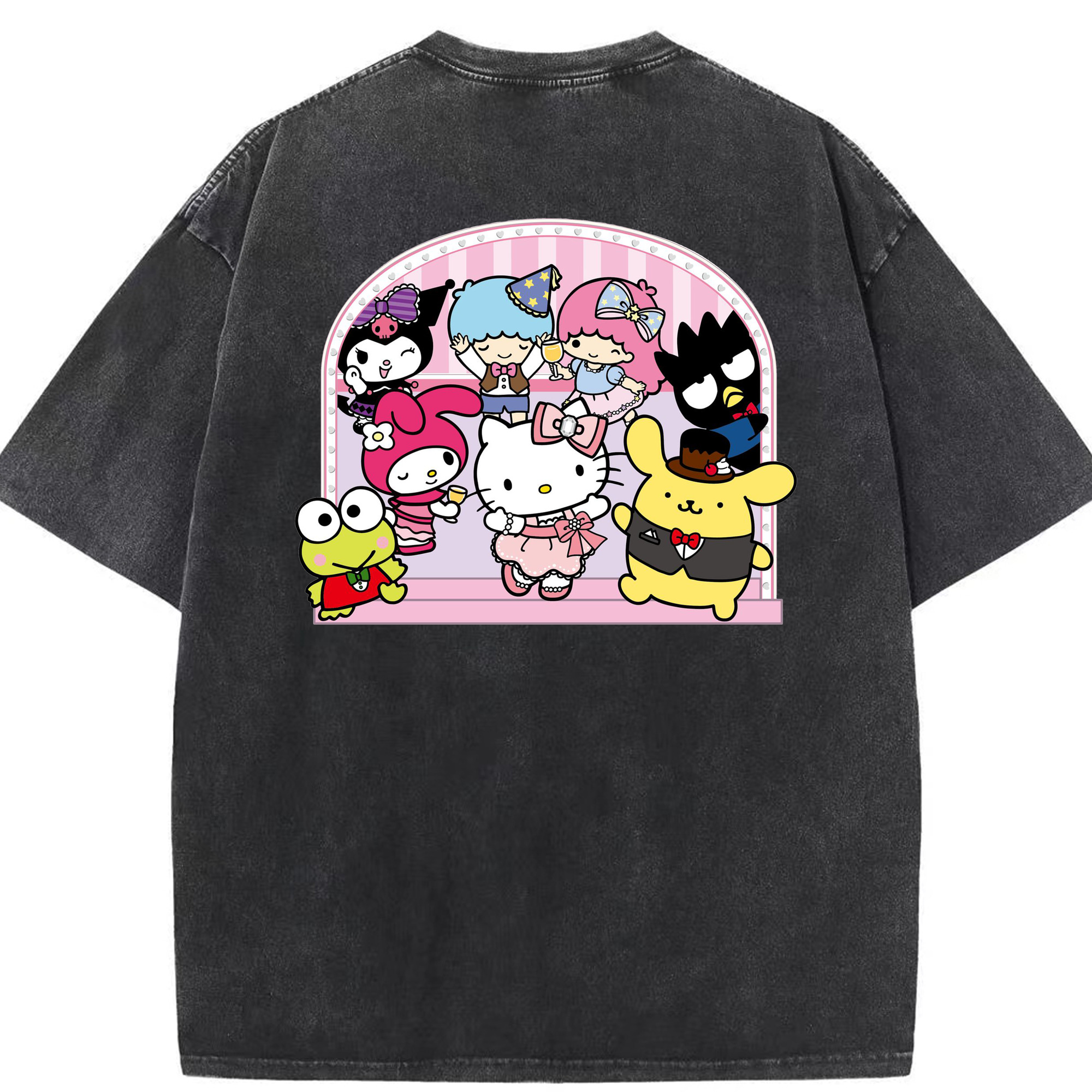おもしろサンリオ - 綿100％ ヴィンテージ風 半袖Tシャツ ・ 背面プリント ・ 柔らか肌触り ・ 通気性 快適 ・ スポーツ カジュアル 外出用