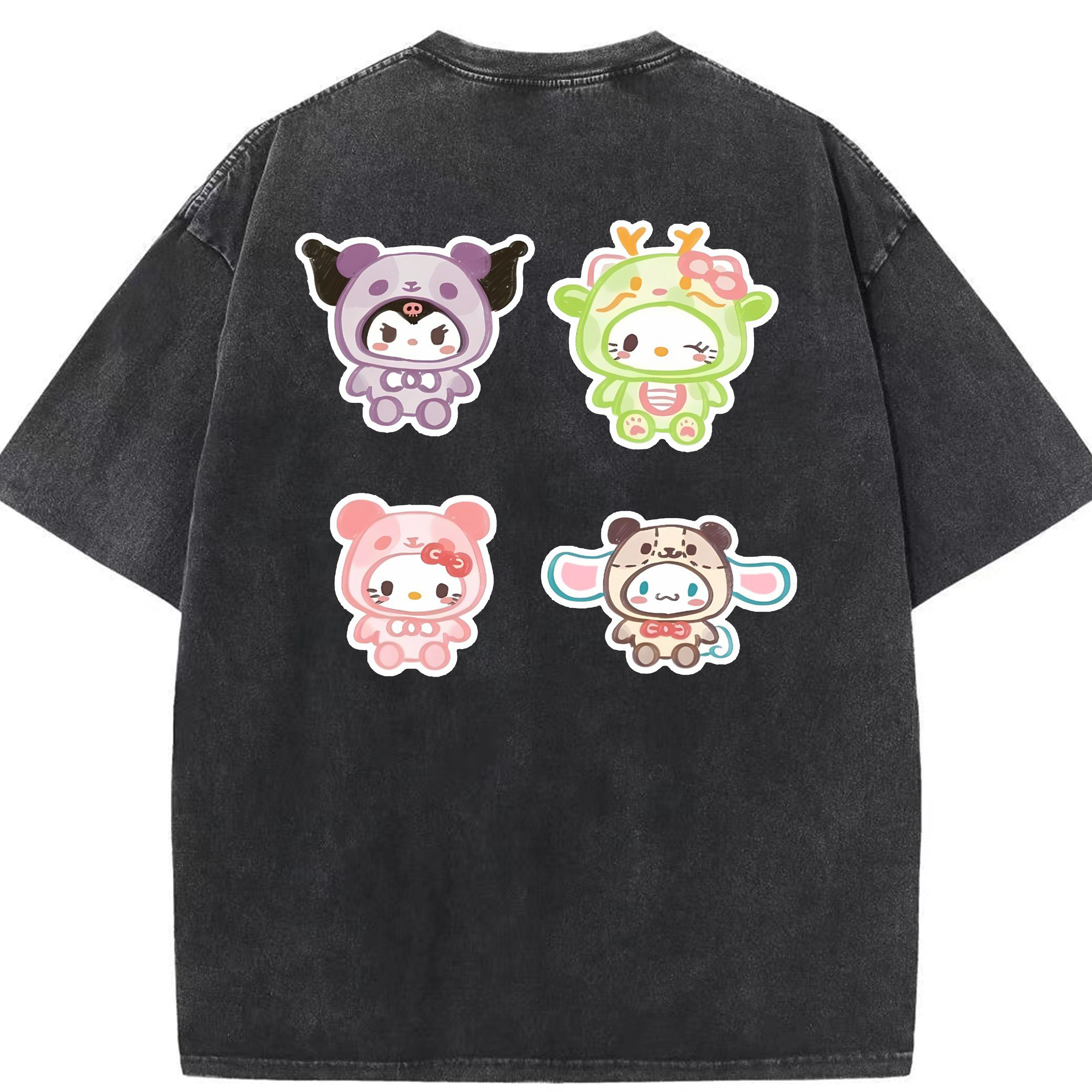 かわいい系サンリオ - 綿100％ ヴィンテージ風 半袖Tシャツ ・ 背面プリント ・ 柔らか肌触り ・ 通気性 快適 ・ スポーツ カジュアル 外出用