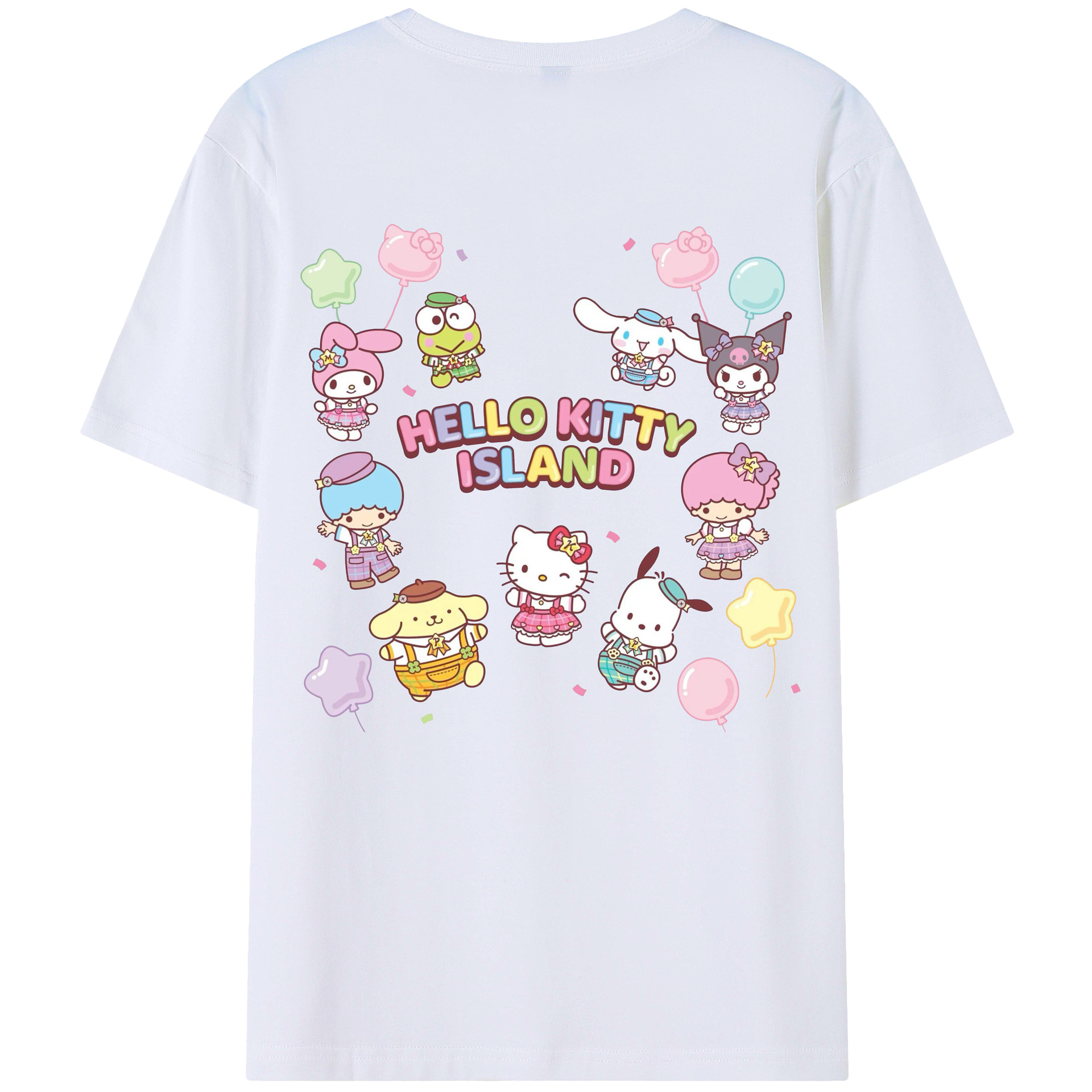 毎日着たい♪カジュアルサンリオ - レディース半袖Tシャツ ・ 綿100％ ・ バックプリント ・ 強化クルーネック ・ 二重折り袖口 ・ 快適 通気性 ・ フィットネス カジュアル 旅行用