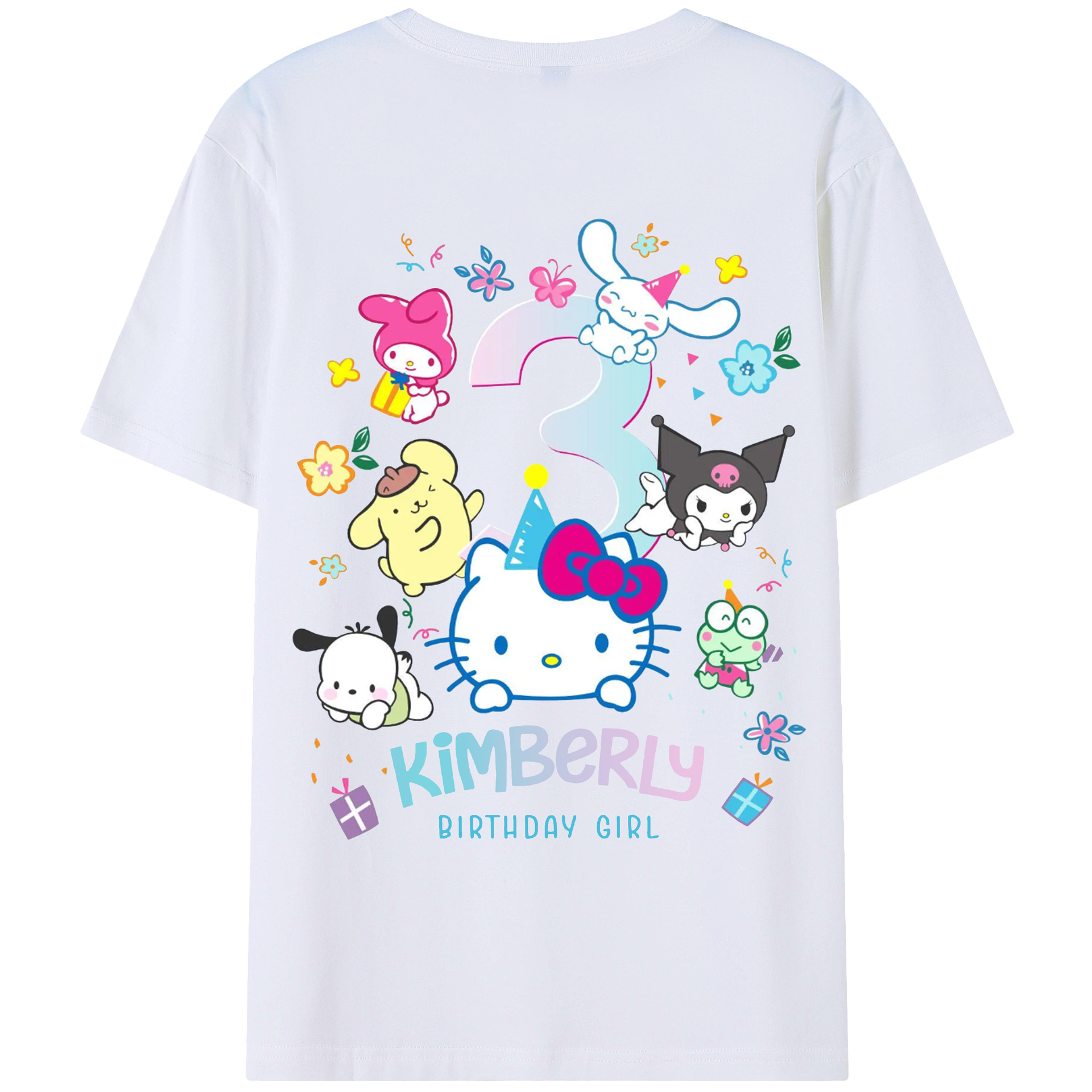 キティちゃんとなかまたち大集合♪ - レディース半袖Tシャツ ・ 綿100％ ・ バックプリント ・ 強化クルーネック ・ 二重折り袖口 ・ 快適 通気性 ・ フィットネス カジュアル 旅行用