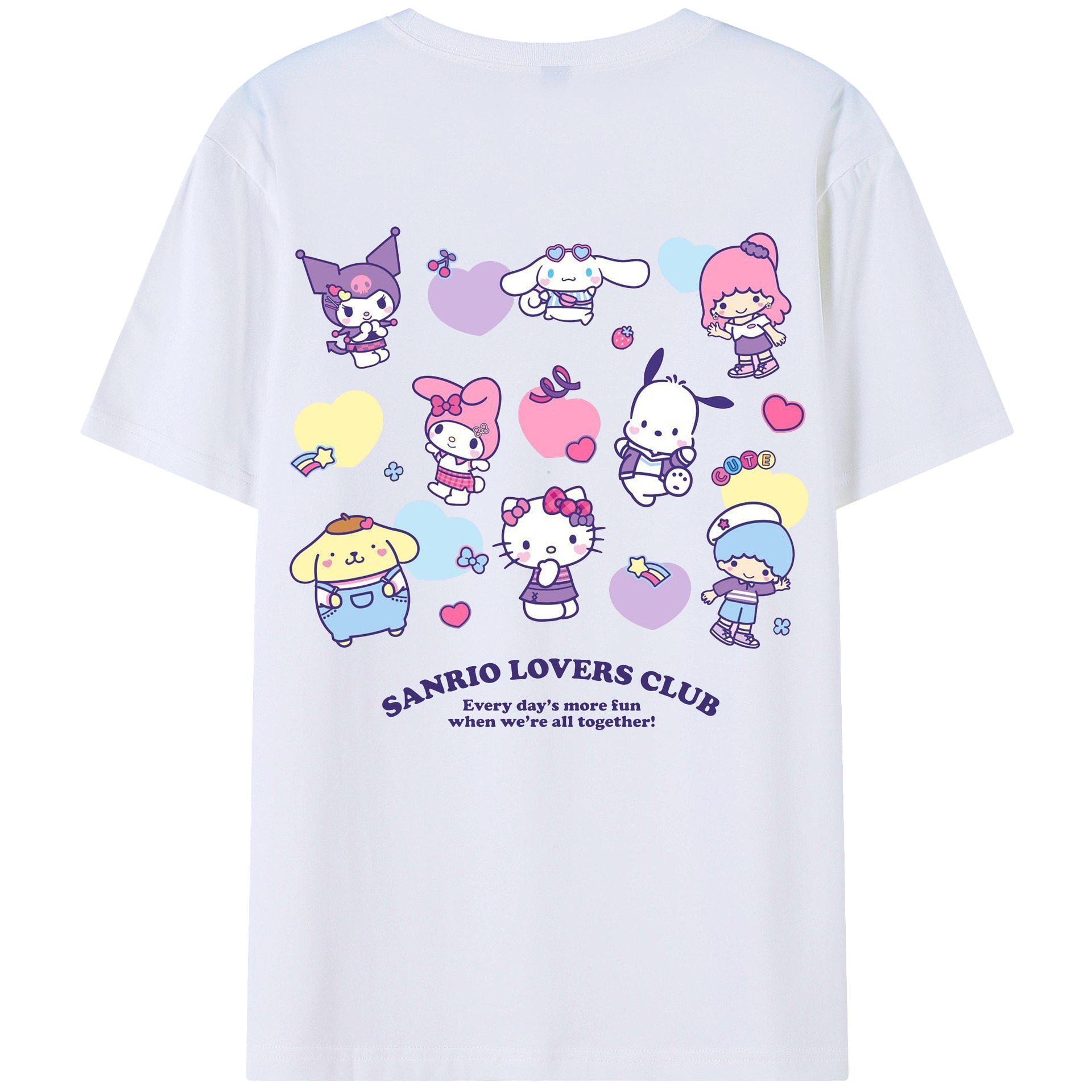 毎日着たい♪カジュアルサンリオ - レディース半袖Tシャツ ・ 綿100％ ・ バックプリント ・ 強化クルーネック ・ 二重折り袖口 ・ 快適 通気性 ・ フィットネス カジュアル 旅行用