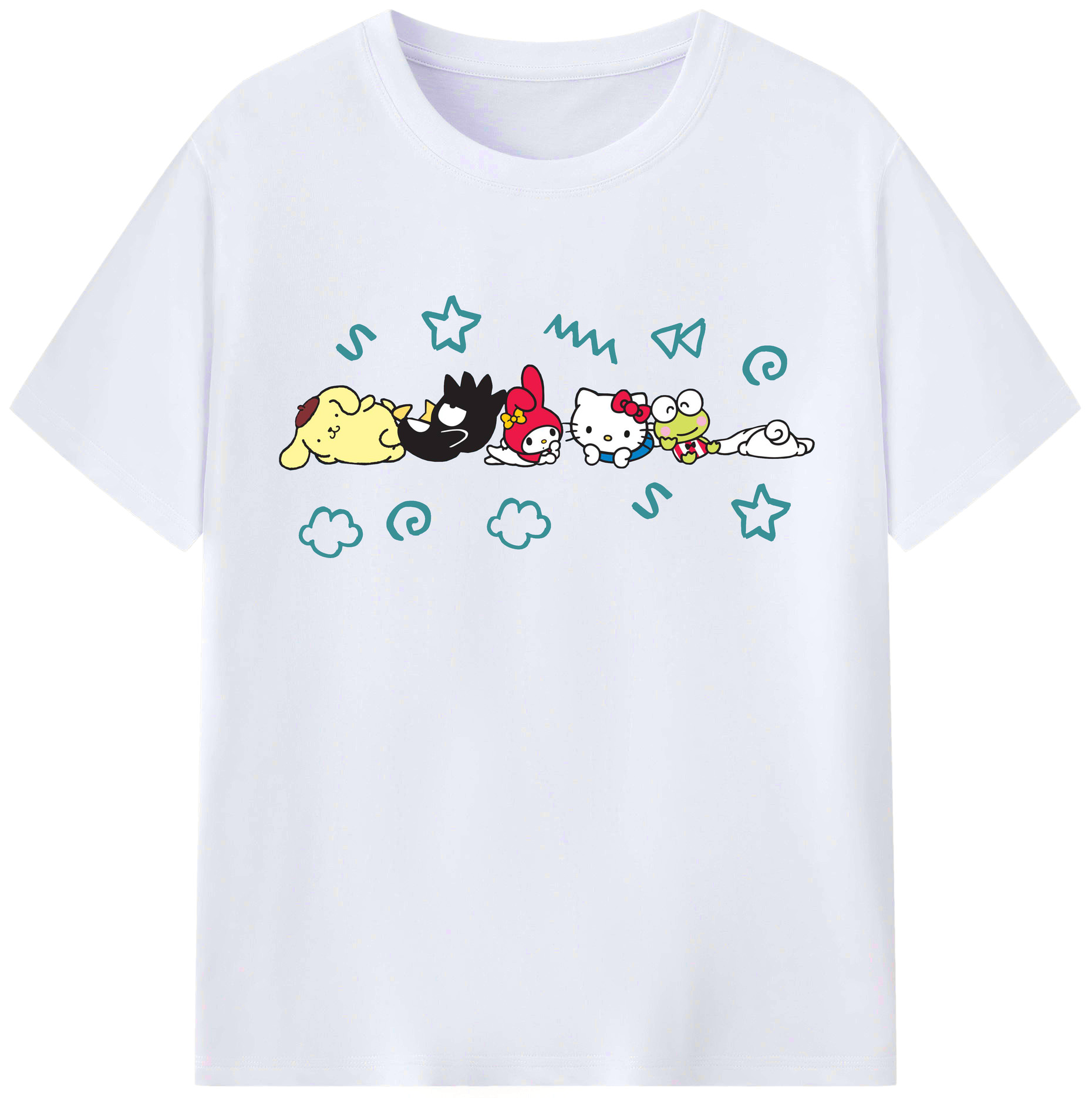 おもしろサンリオ - レディースカジュアルプリントTシャツ ・ 綿100％ ・ クルーネック ・ フロントプリント ・ 柔らかく快適 ・ フィットネス カジュアル 旅行用