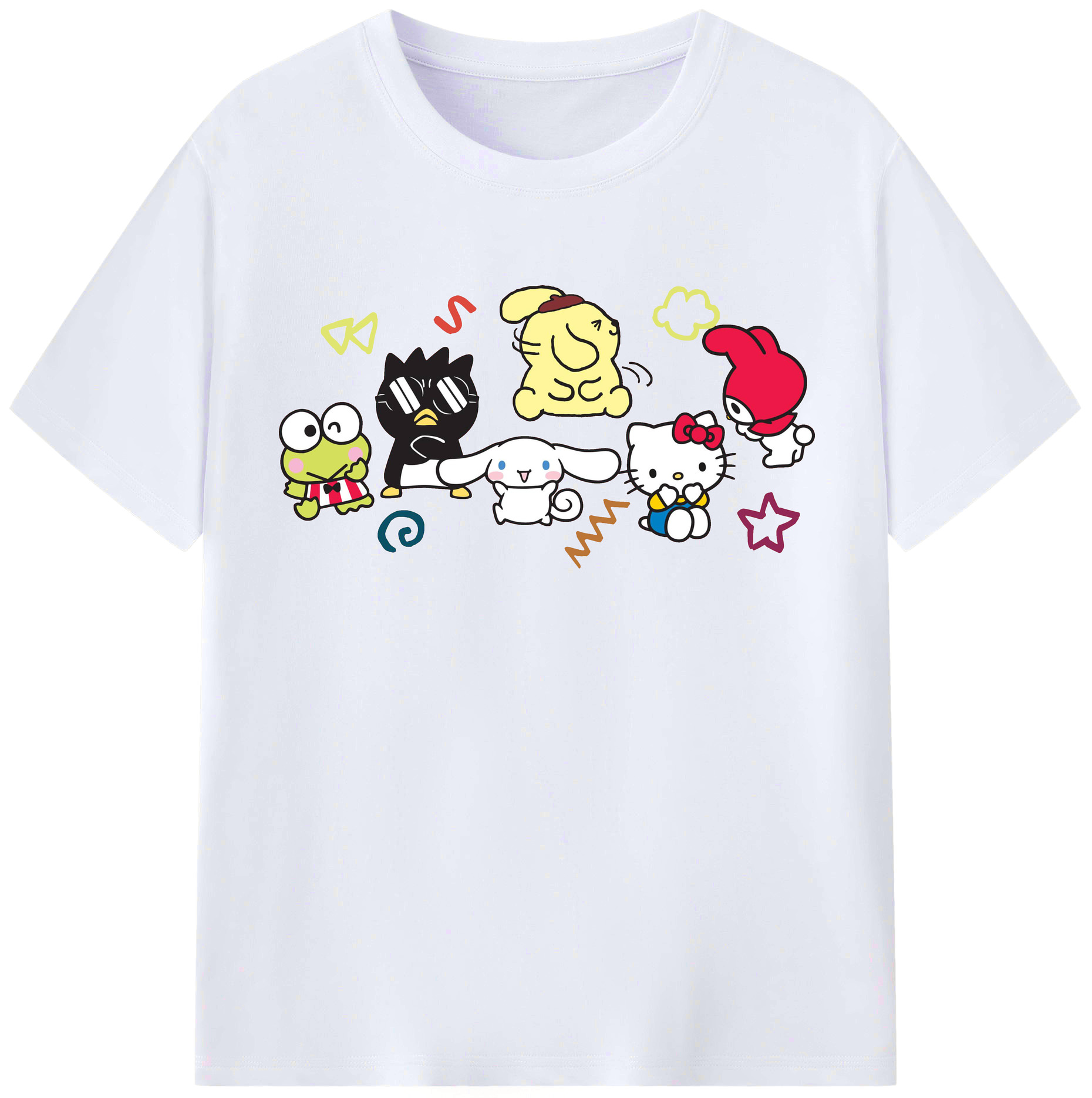 おもしろサンリオ - レディースカジュアルプリントTシャツ ・ 綿100％ ・ クルーネック ・ フロントプリント ・ 柔らかく快適 ・ フィットネス カジュアル 旅行用