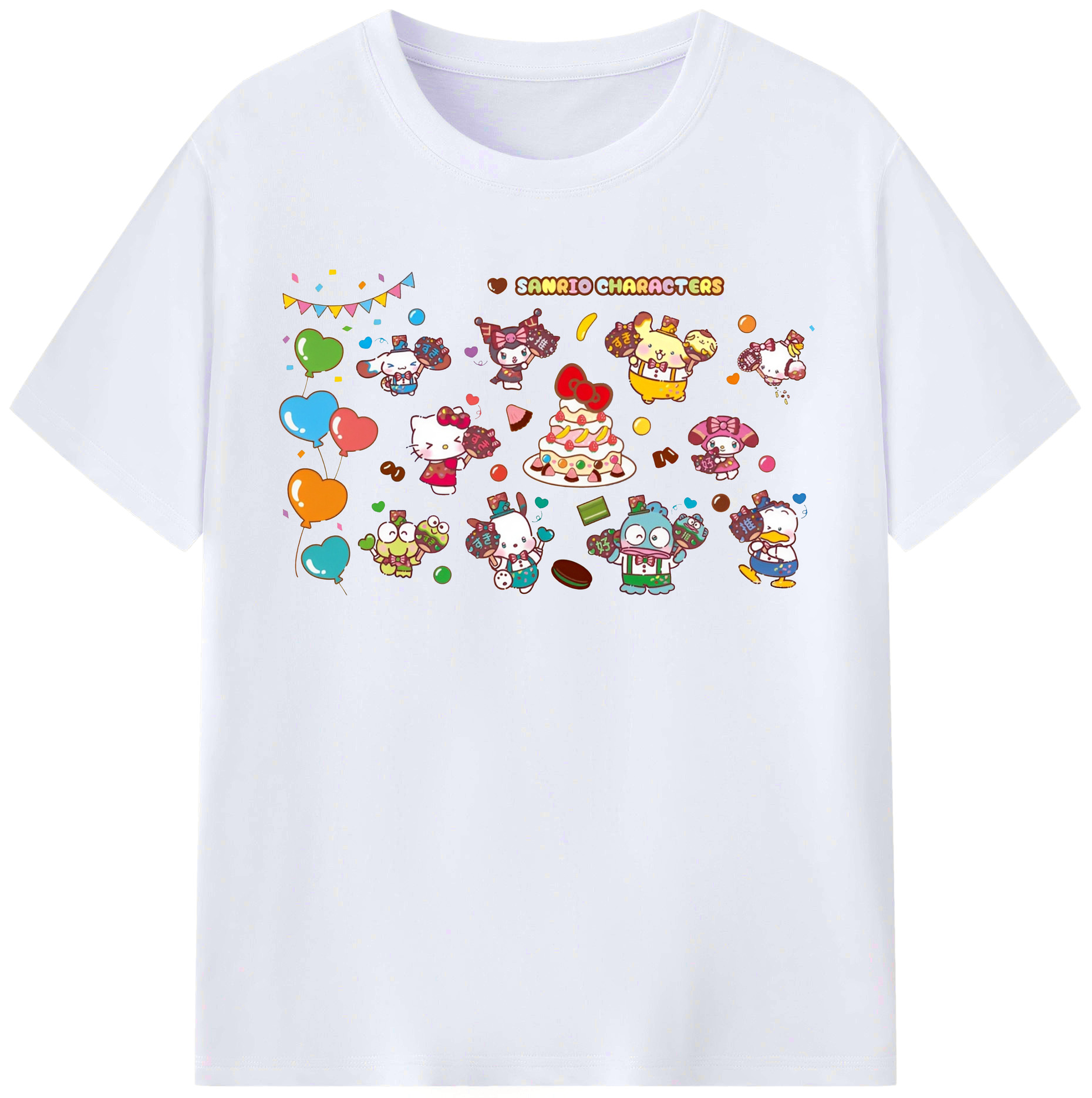 スイート系サンリオ - レディースカジュアルプリントTシャツ ・ 綿100％ ・ クルーネック ・ フロントプリント ・ 柔らかく快適 ・ フィットネス カジュアル 旅行用
