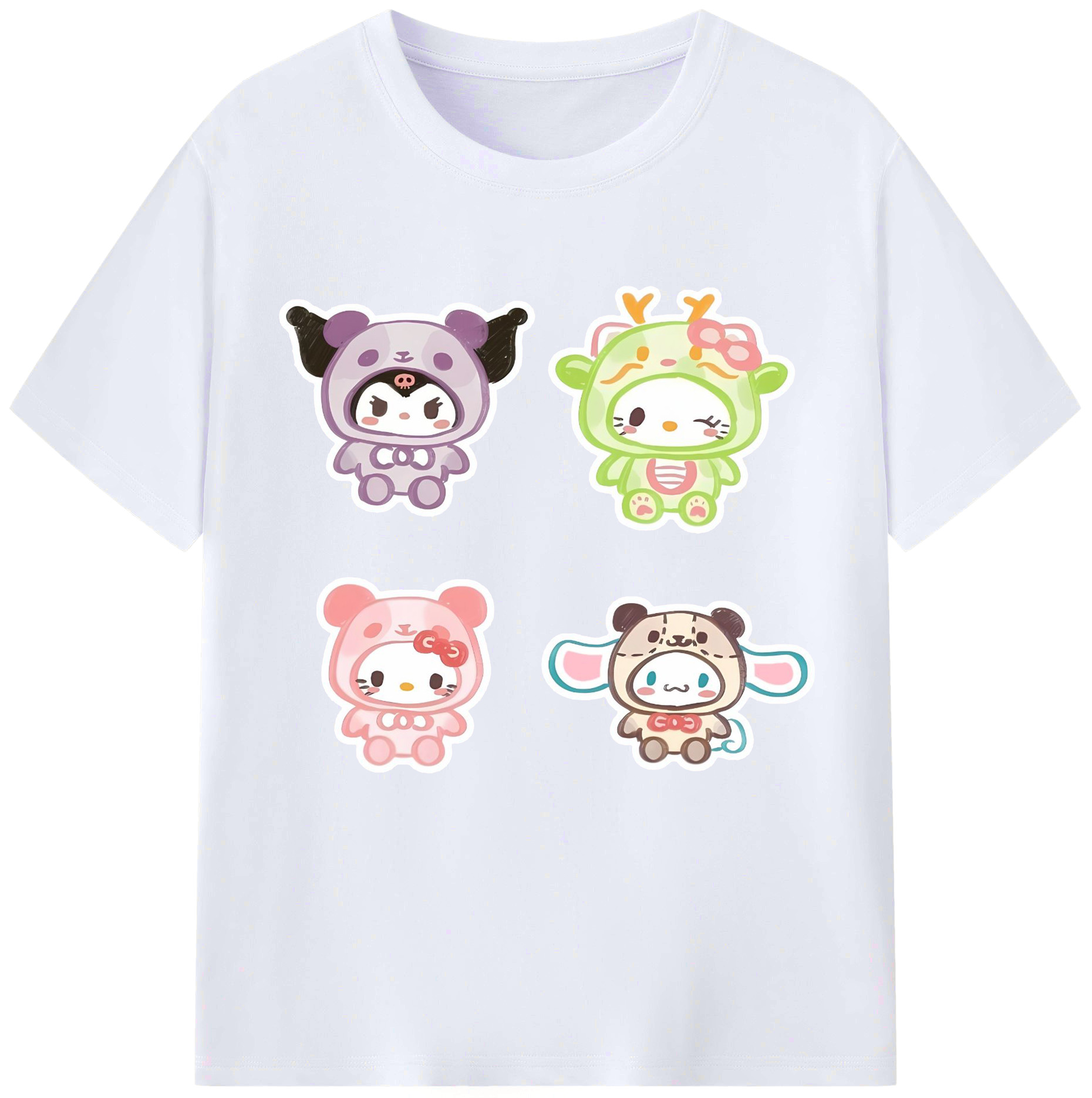かわいい系サンリオ - レディースカジュアルプリントTシャツ ・ 綿100％ ・ クルーネック ・ フロントプリント ・ 柔らかく快適 ・ フィットネス カジュアル 旅行用