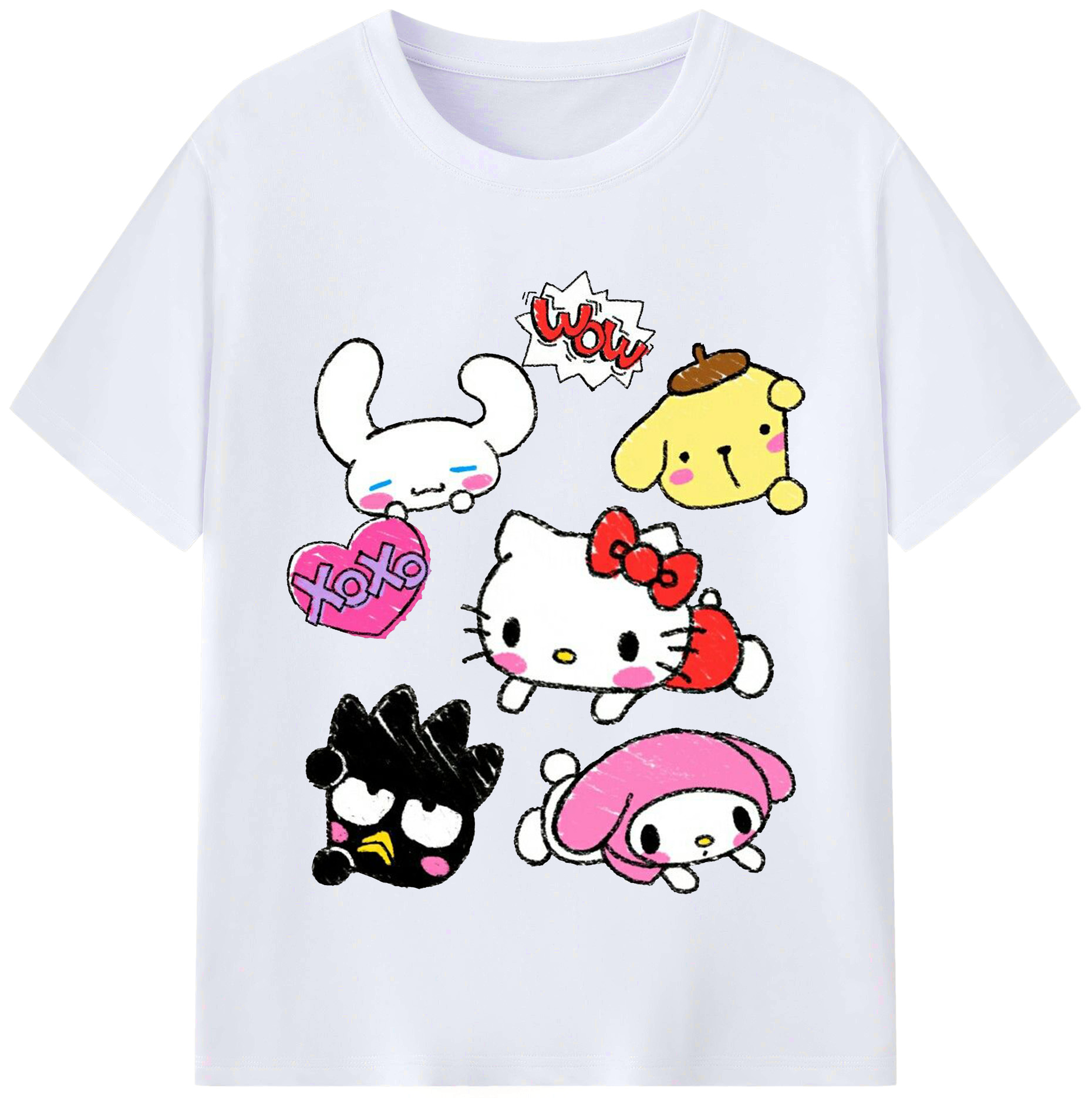 毎日着たい♪カジュアルサンリオ - レディースカジュアルプリントTシャツ ・ 綿100％ ・ クルーネック ・ フロントプリント ・ 柔らかく快適 ・ フィットネス カジュアル 旅行用